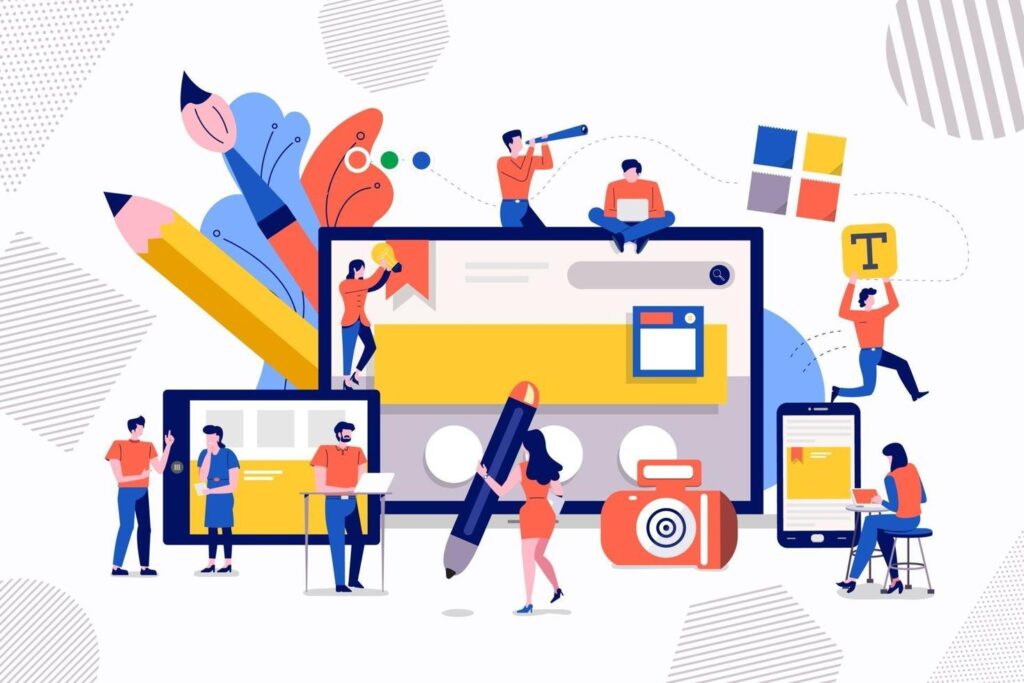 teamwork web design and development free vector